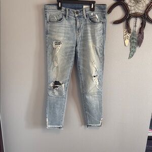 Treasure & Bond Blue Ankle Cropped Jeans with Distressed Details